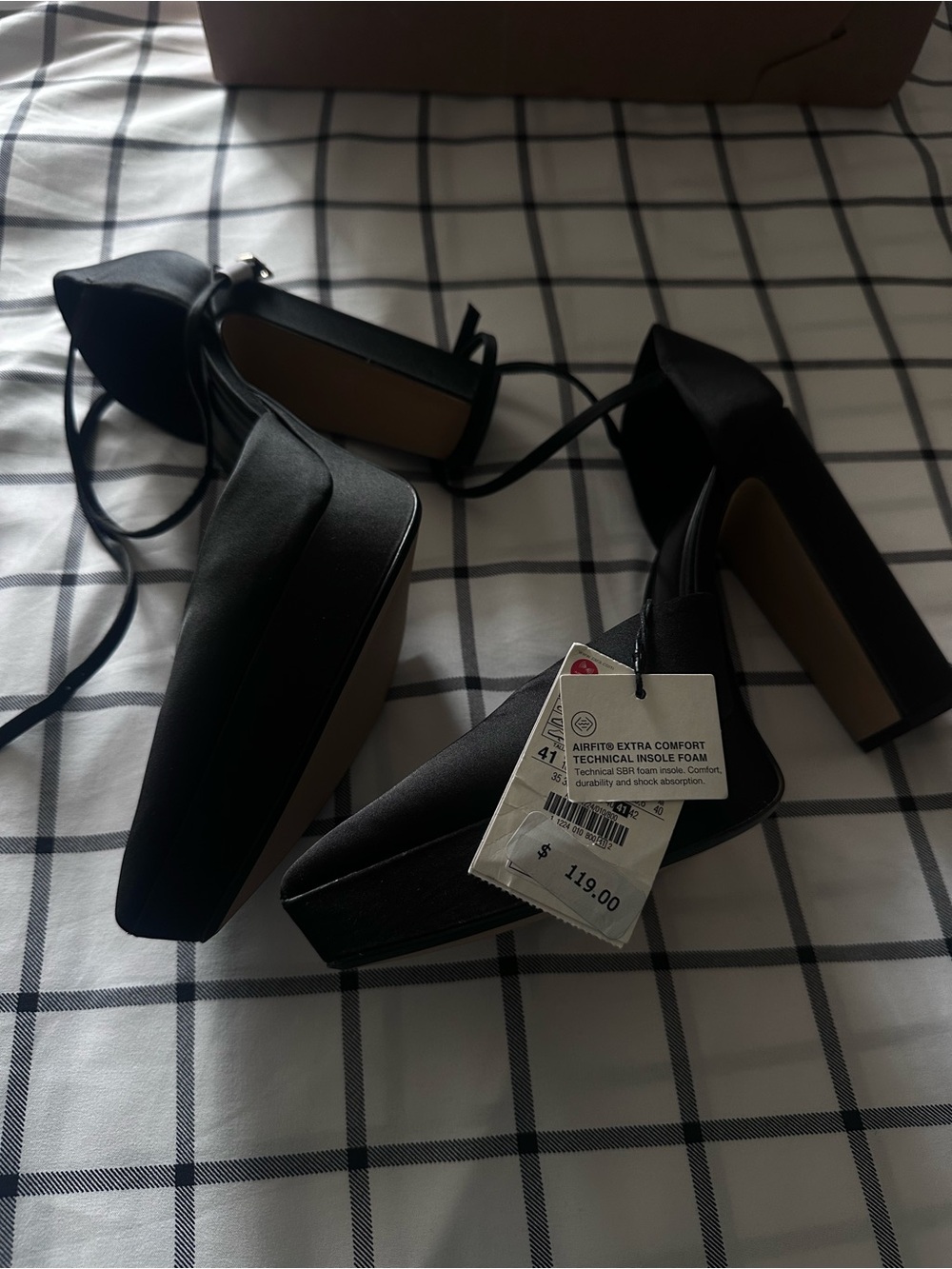 Zara Black Platform Lace-Up Block Heel Pumps size 41